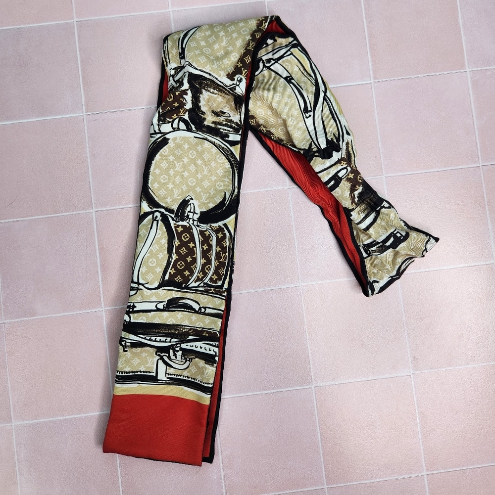Louis Vuitton Monogram Trunks Silk Bandeau Scarf